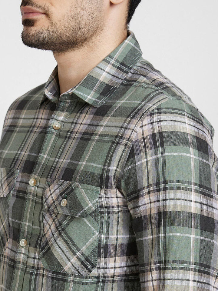 SPYKAR Classic Checked Opaque  Spread Collar Opaque Cotton Casual Shirt