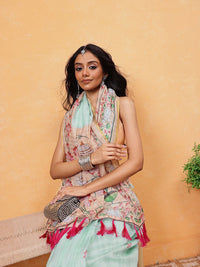 Silk Land Women Floral Print Ready To Wear Chanderi Saree