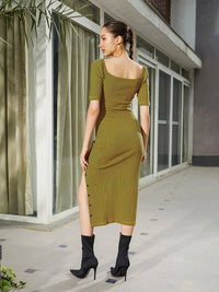SASSAFRAS Striped V-Neck Cut-Out Detail Sheath Dress