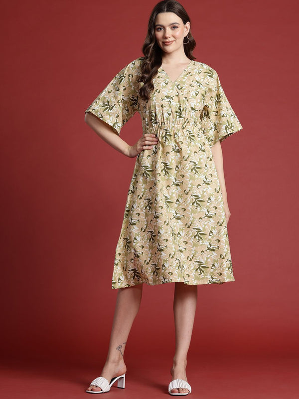all about you Pure Cotton Floral Print Flared Sleeves Wrap Dress