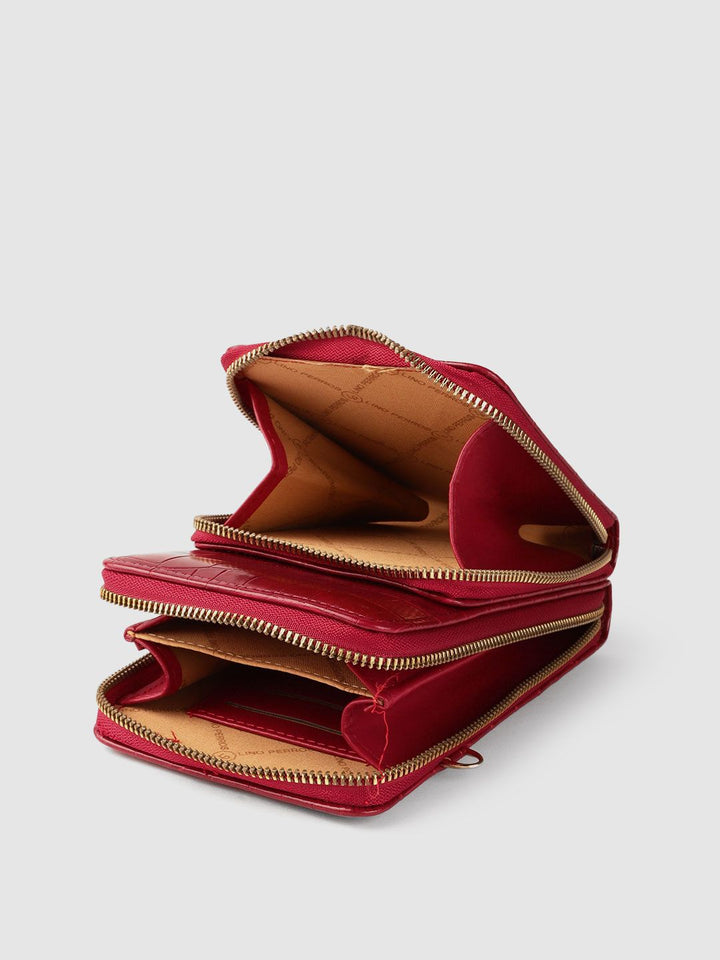 Lino Perros Maroon Croc Textured Structured Sling Bag with Detachable Sling Strap