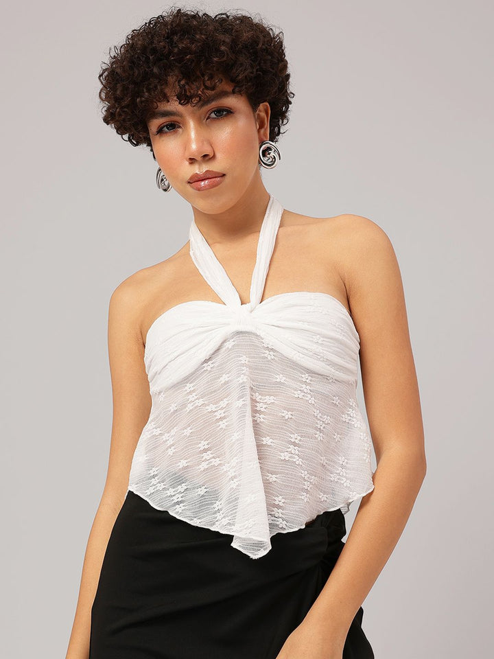DressBerry Dew-Kissed Halter Lacey Glam Crop Top