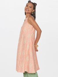 Global Desi Geometric Embroidered Sleeveless Boat Neck A-Line Kurta