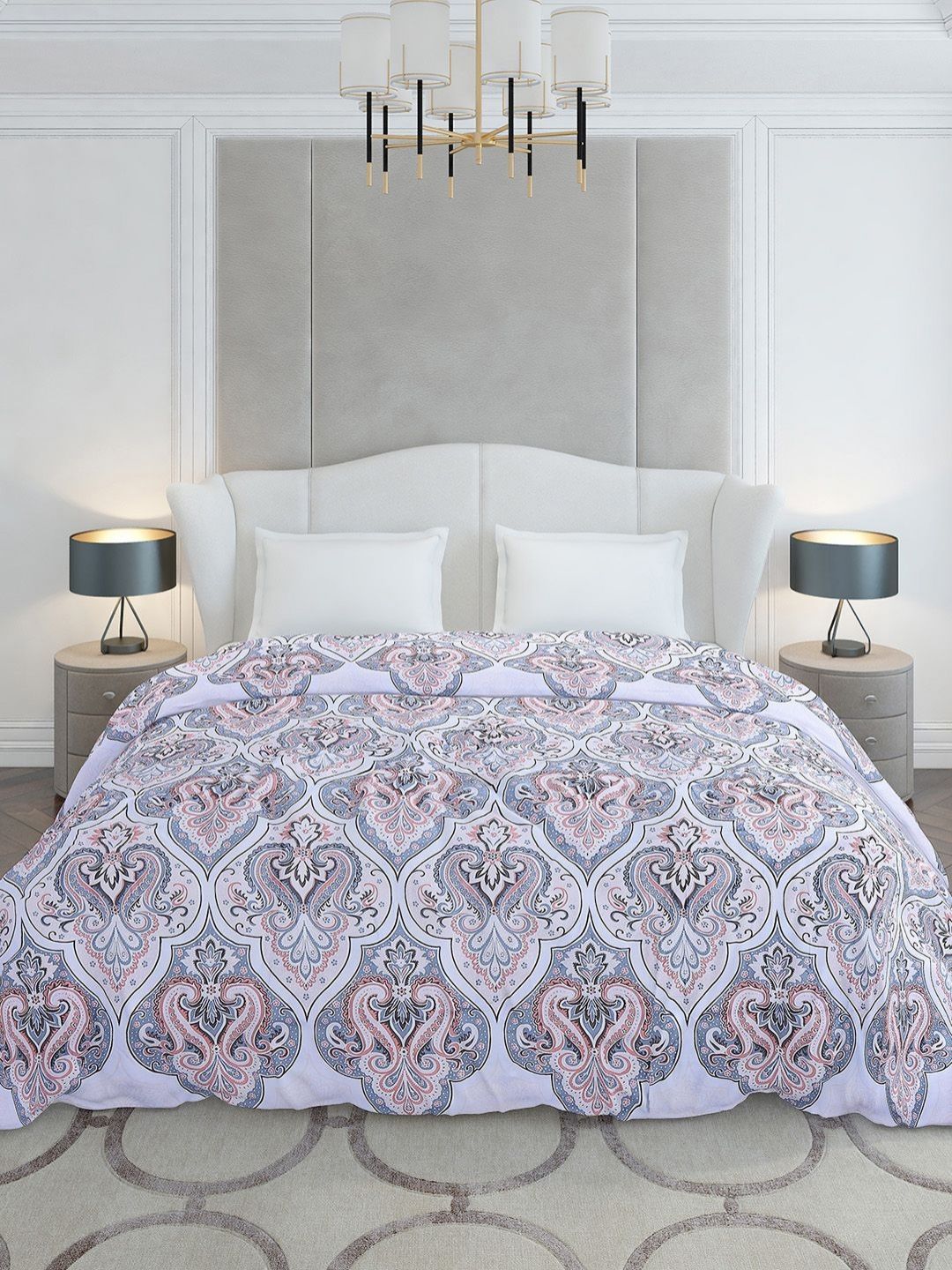 Monte Carlo White & Blue Printed Mild Winter 210 GSM Double Bed Duvet