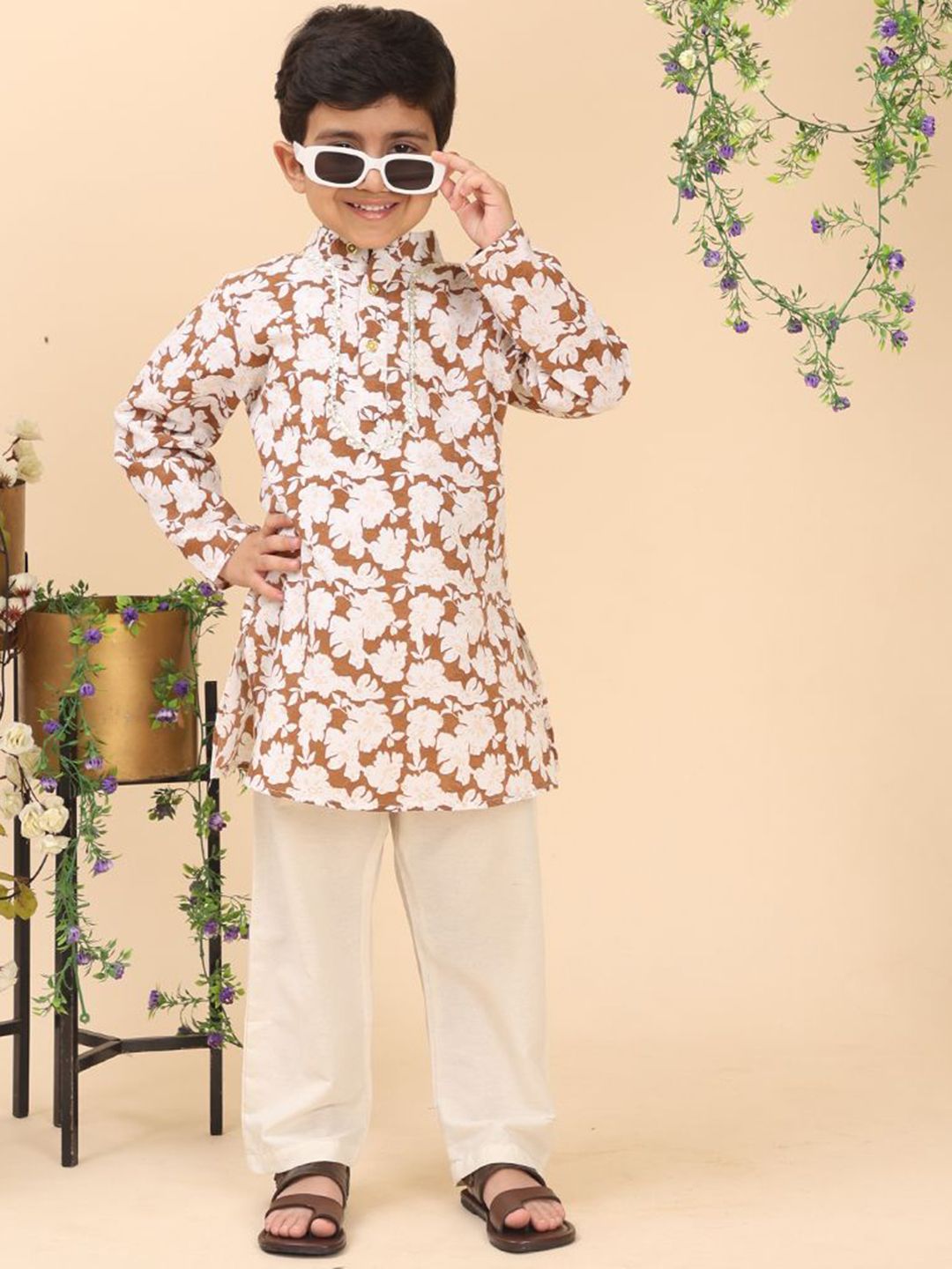 Cutiekins Boys Floral Printed Regular Kurta Sets