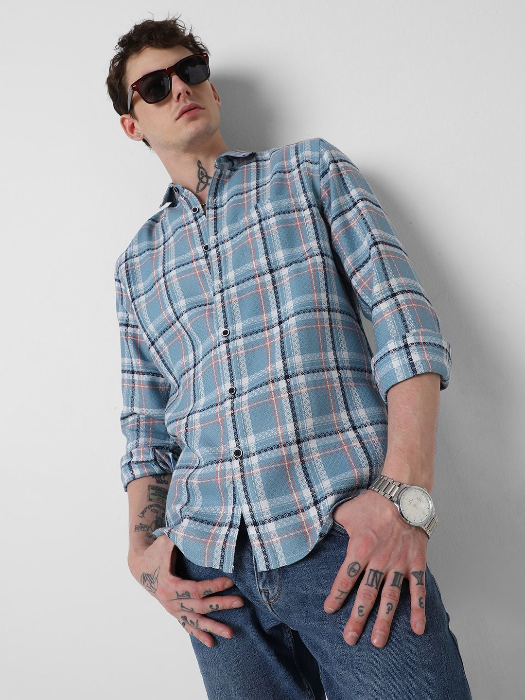 VASTRADO Men Classic Slim Fit Checked Casual Shirt