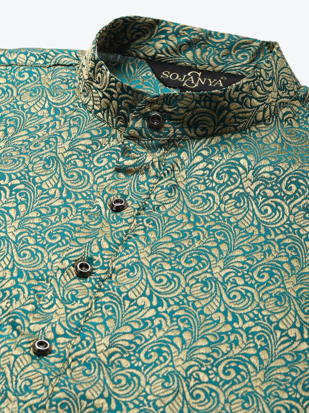 SOJANYA Men Green & Golden Ethnic Motifs Kurta