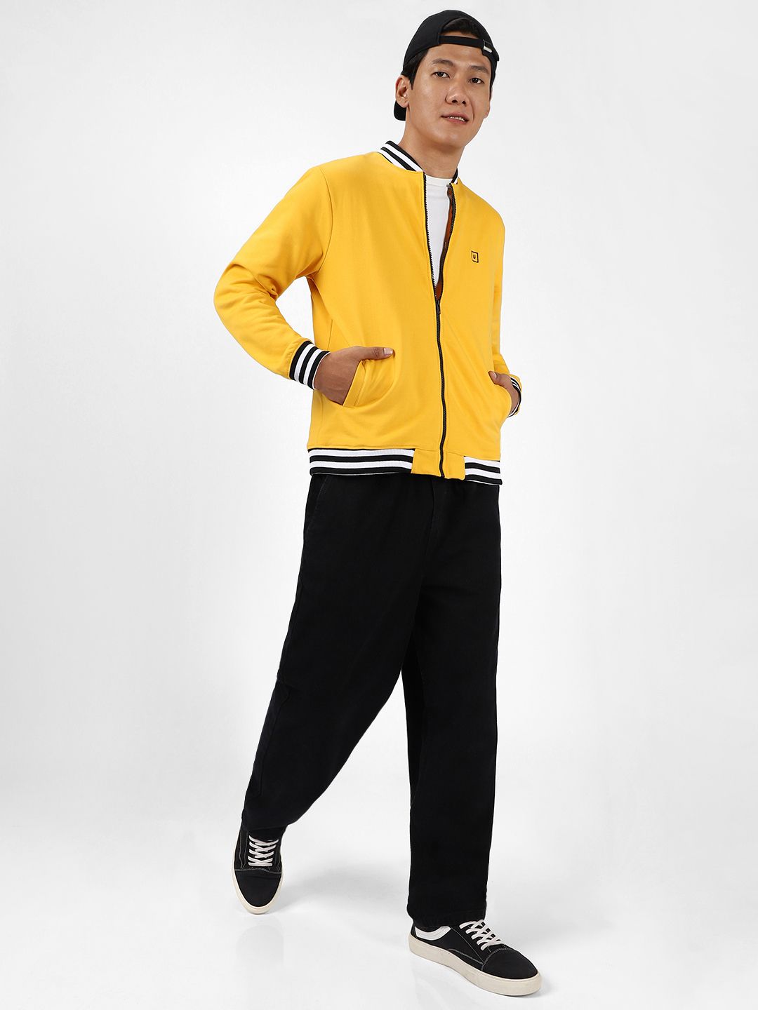 Urbano Fashion Men Cotton Zippered Varsity Jacket