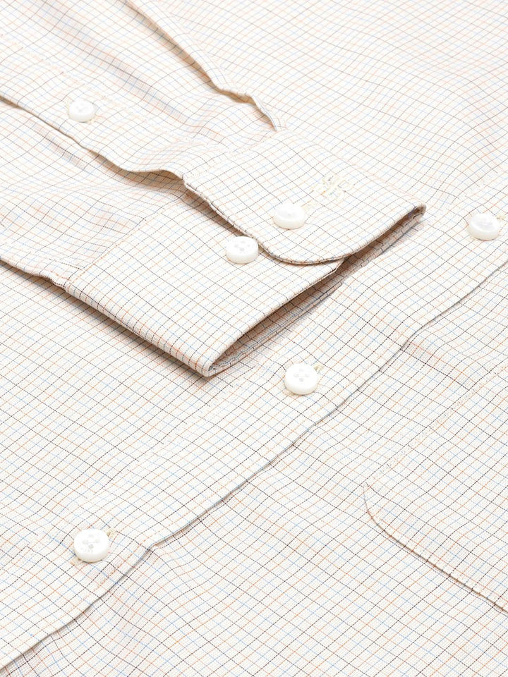Raymond Men Cream-Coloured Pure Cotton Slim Fit Checked Formal Shirt