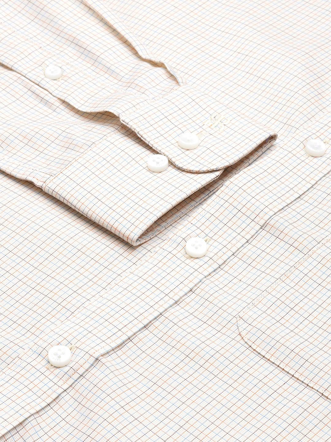 Raymond Men Cream-Coloured Pure Cotton Slim Fit Checked Formal Shirt