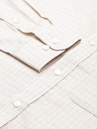 Raymond Men Cream-Coloured Pure Cotton Slim Fit Checked Formal Shirt