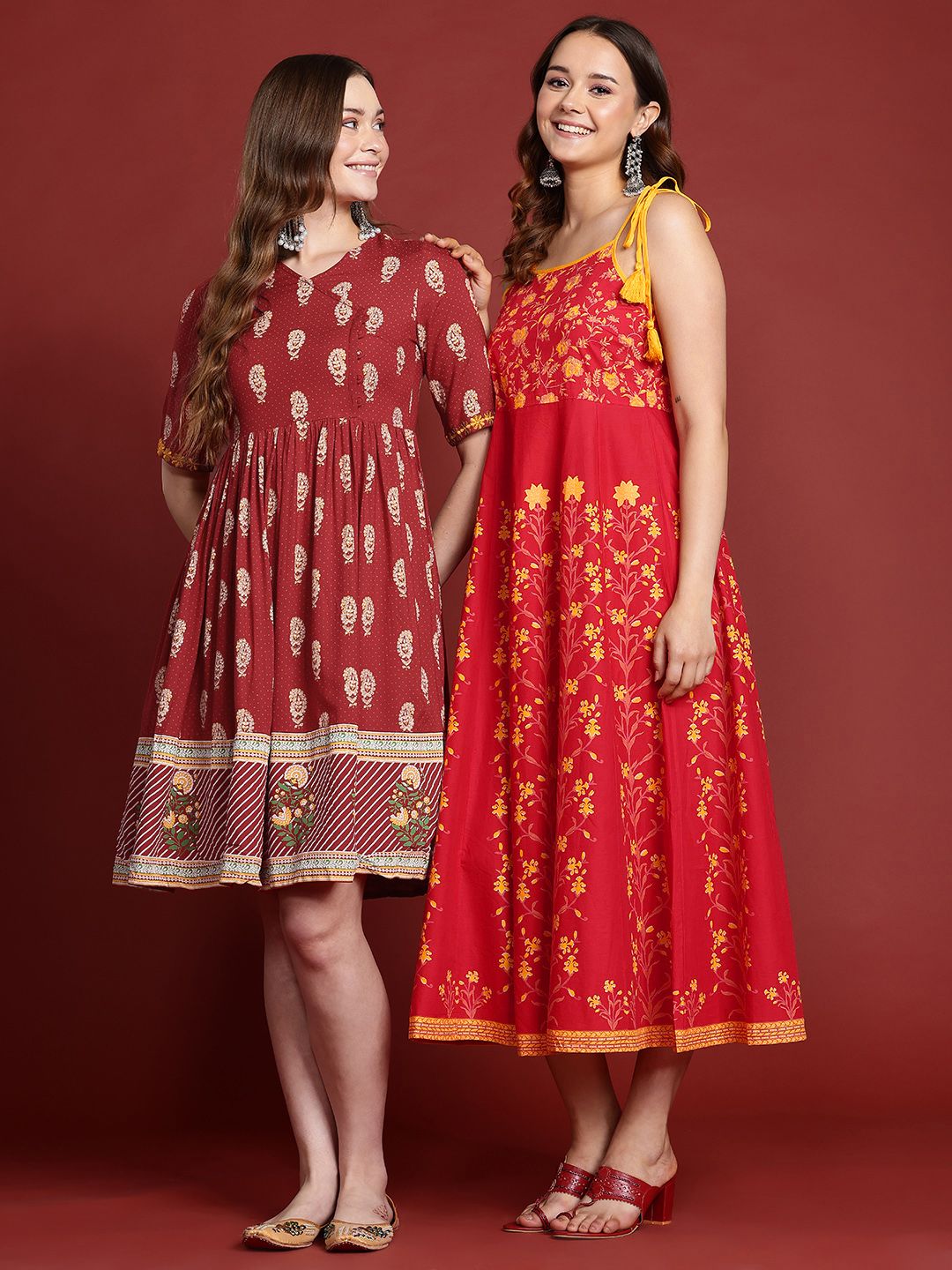 Anouk Floral Printed Sleeveless Pure Cotton Midi Ethnic Dress