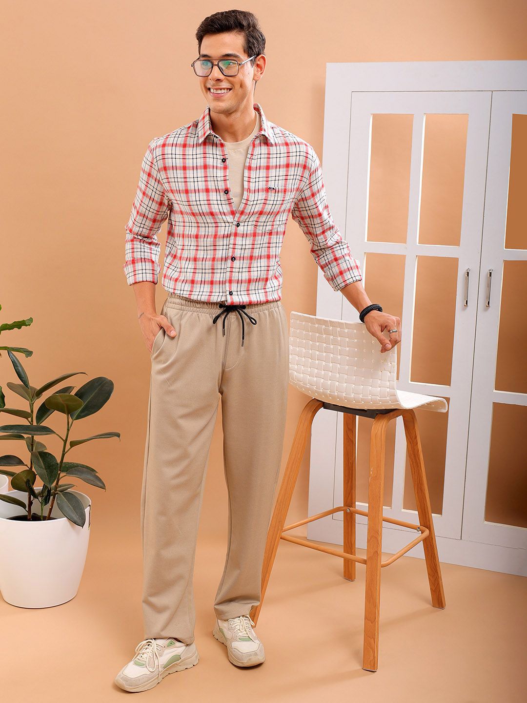 The Indian Garage Co Slim Fit Tartan Checked Pure Cotton Casual Shirt