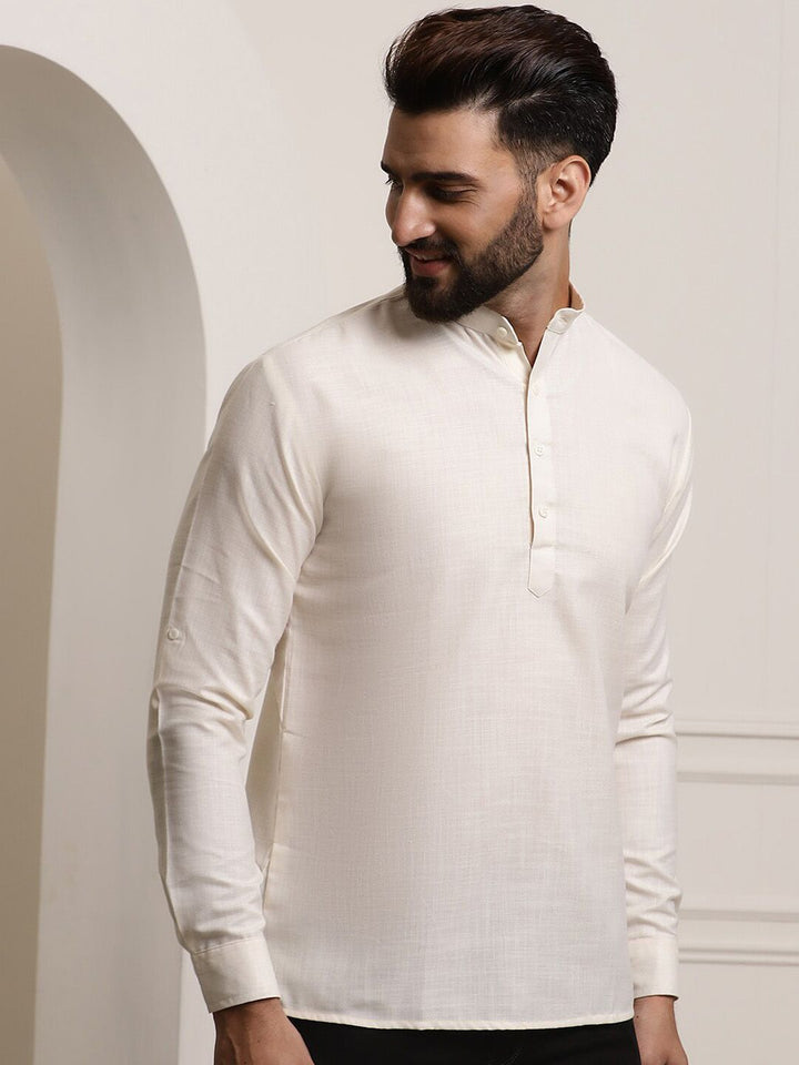 SOJANYA Mandarin Collar Roll Up Sleeves Kurta