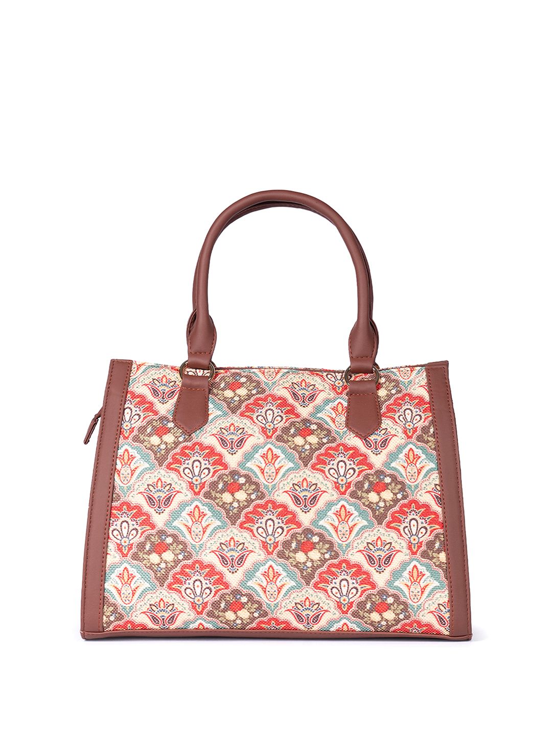 ZOUK Ethnic Motifs Printed Structured Jute Handheld Bag