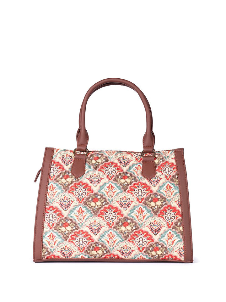 ZOUK Ethnic Motifs Printed Structured Jute Handheld Bag