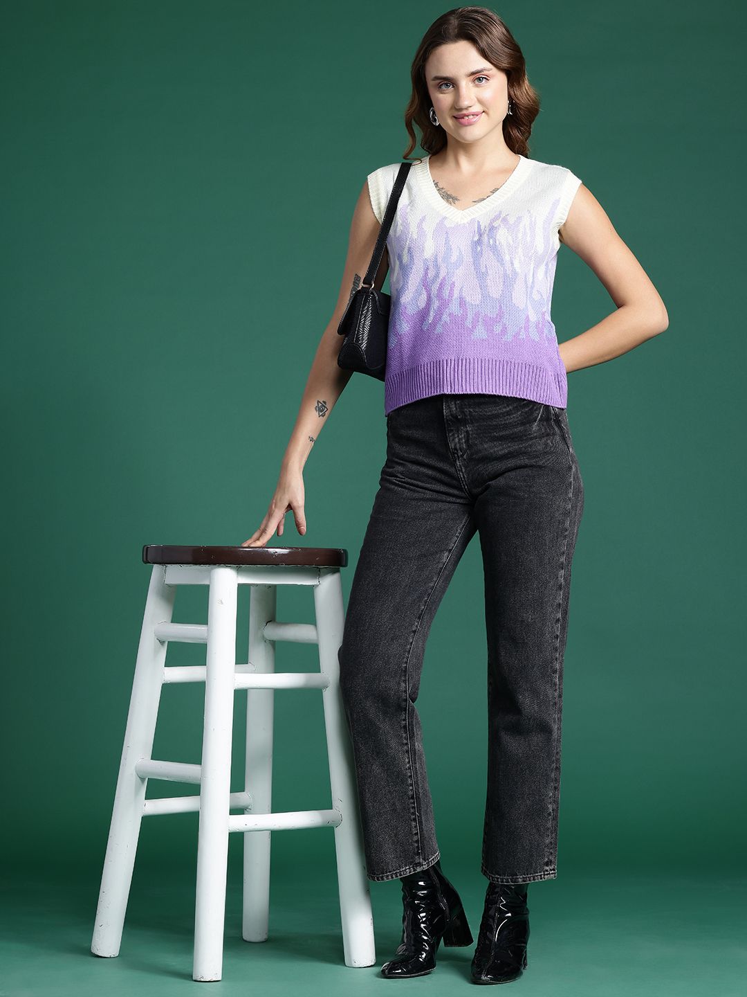 DressBerry Women Self Design Acrylic Sweater Vest