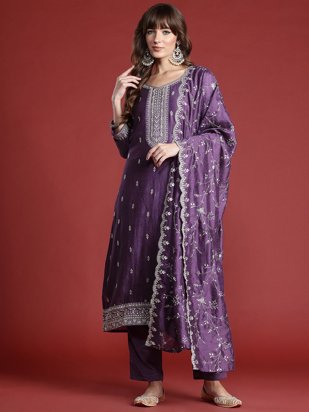 Indo Era Women Ethnic Motifs Embroidered Sequinned Kurta with Trousers & Dupatta