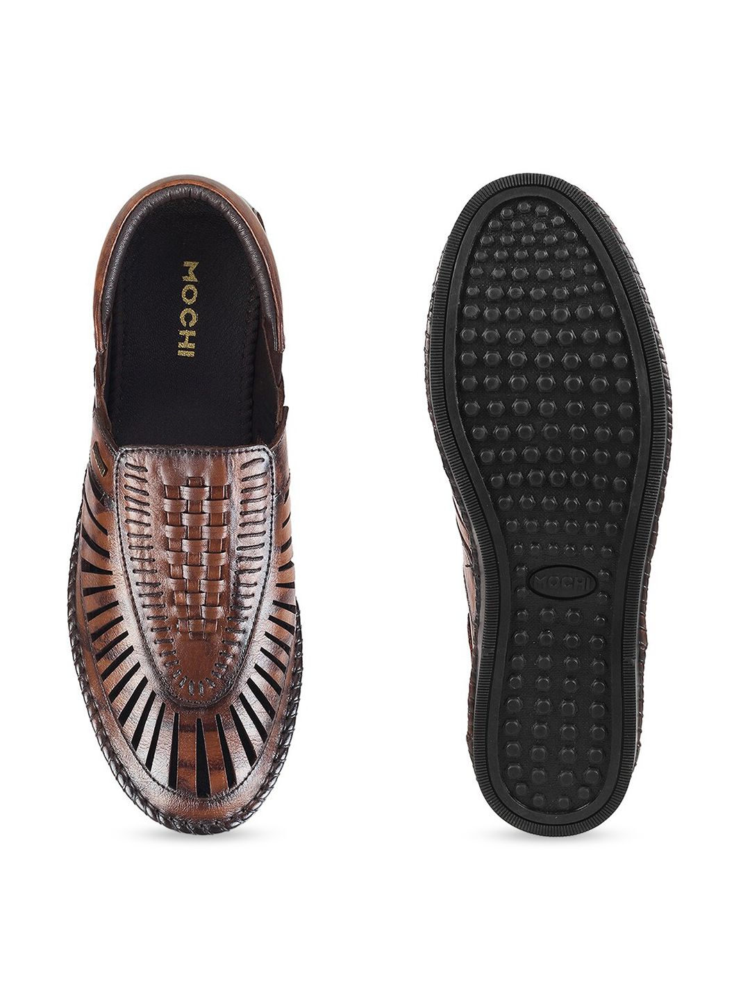 Mochi Men Textured Leather Shoe-Style Sandals With Laser Cuts