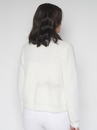 AND Women Striped with Fuzzy Detail Open Front Sweater with Crop Top