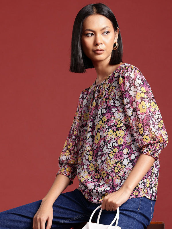 all about you Floral Print Puff Sleeves Top