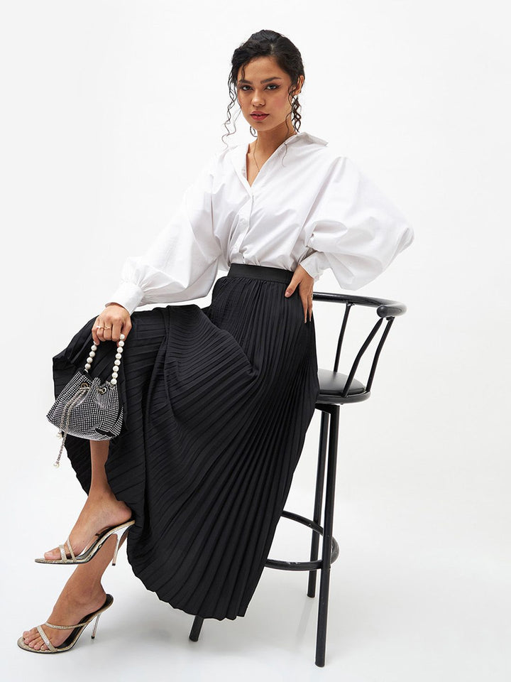 SASSAFRAS Black Accordion Pleated Maxi Flared Skirt