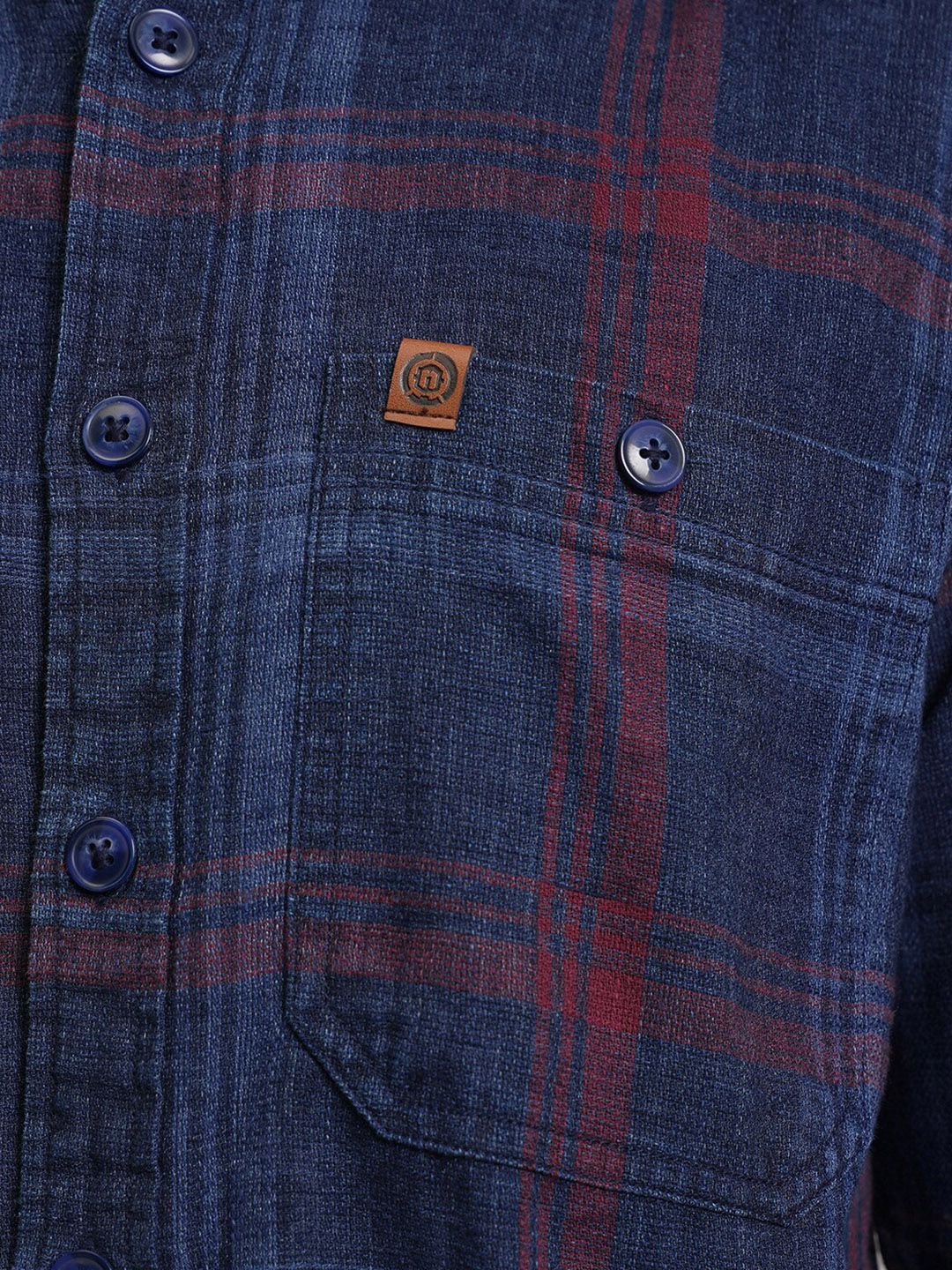 LOCOMOTIVE Premium Indigo Dobby Textured Checked Utility Pocket Overshirt