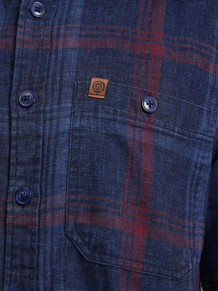 LOCOMOTIVE Premium Indigo Dobby Textured Checked Utility Pocket Overshirt