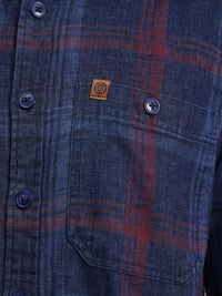 LOCOMOTIVE Premium Indigo Dobby Textured Checked Utility Pocket Overshirt