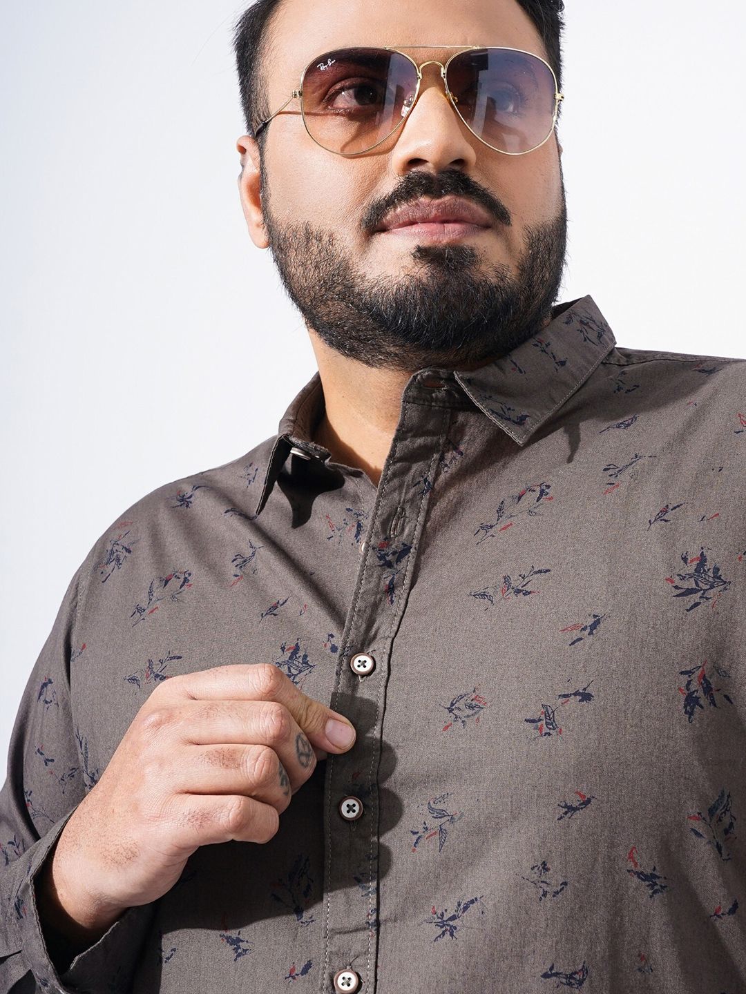 The Indian Garage Co Plus Size Floral Printed Cotton Casual Shirt