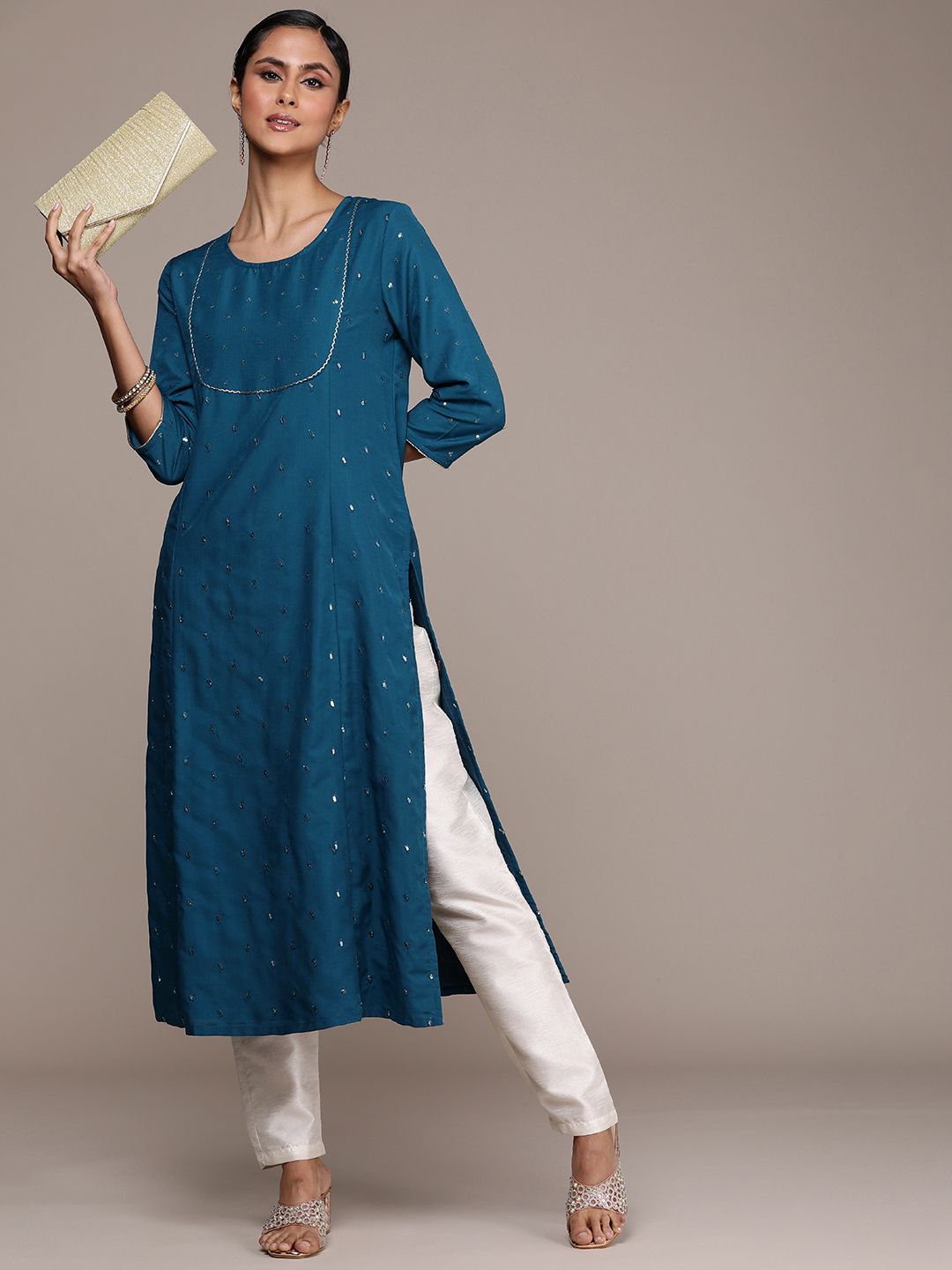 House of Pataudi Embellished Sequined Straight Jashn Kurta