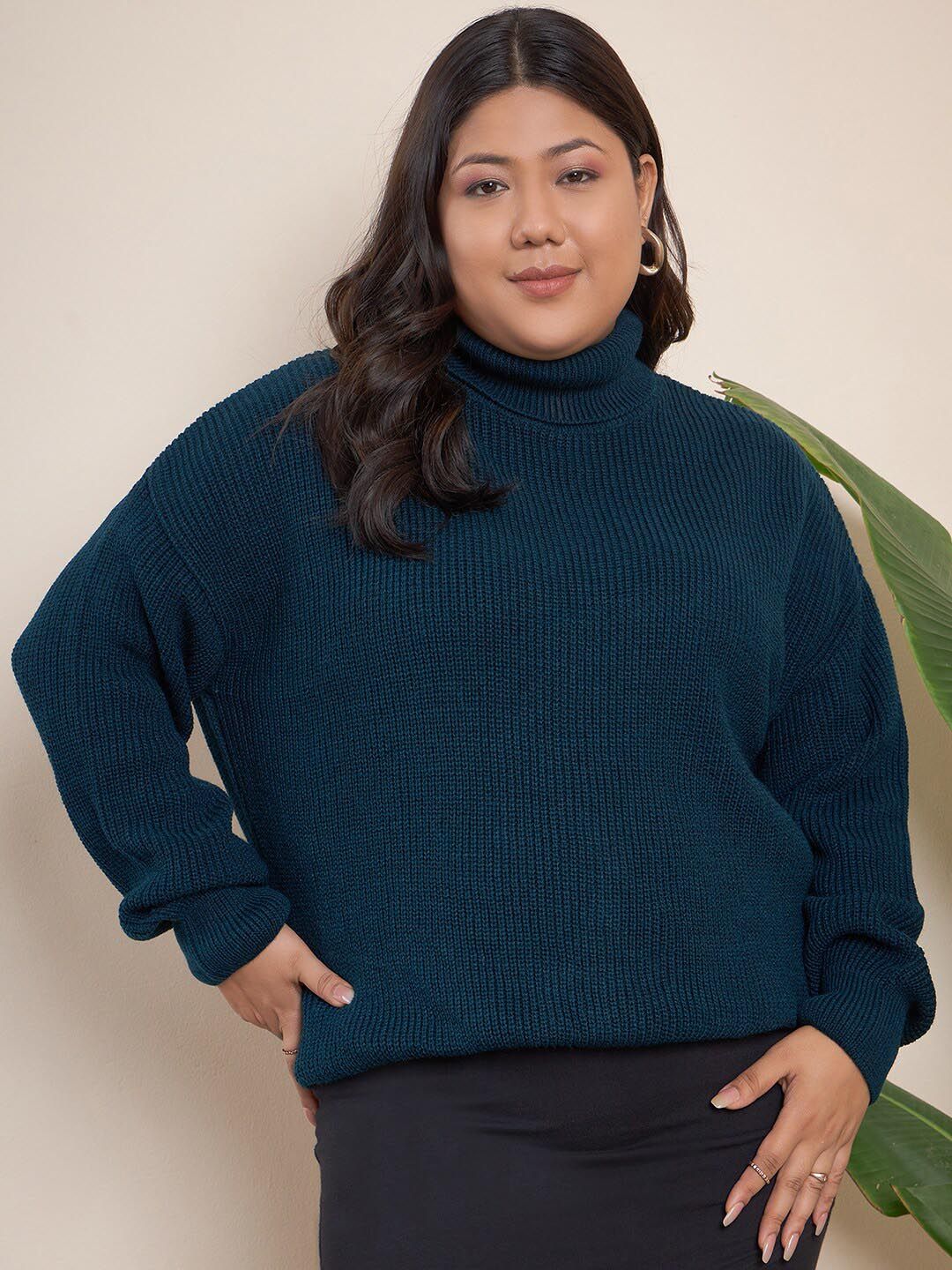 Curvy Street Plus Saiz Ribbed Turtle Neck Acrylic Pullover