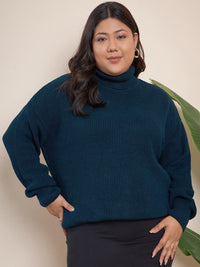 Curvy Street Plus Saiz Ribbed Turtle Neck Acrylic Pullover