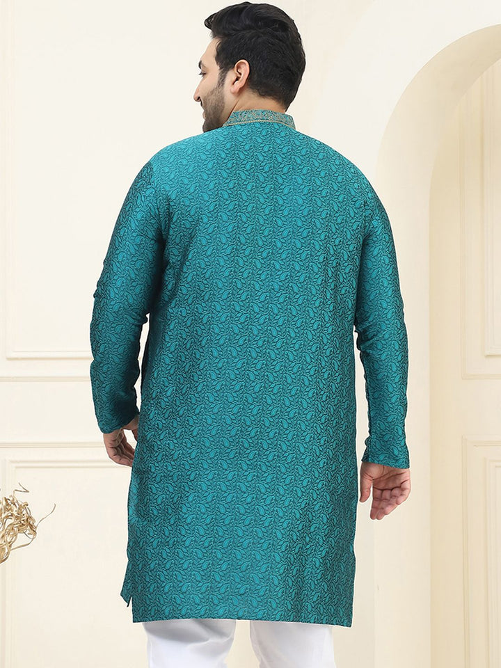 SOJANYA PLUS Men Teal Green Ethnic Motifs Embroidered Thread Work Kurta