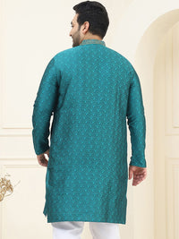 SOJANYA PLUS Men Teal Green Ethnic Motifs Embroidered Thread Work Kurta