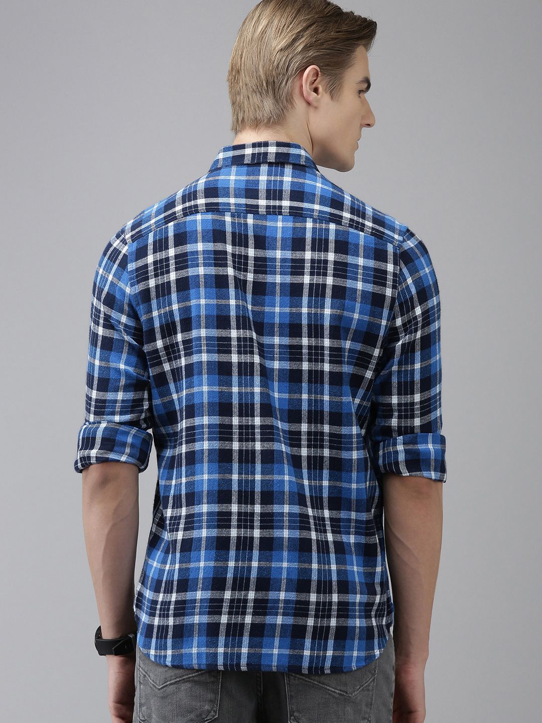 THE BEAR HOUSE Men Blue Slim Fit Opaque Checked Casual Shirt