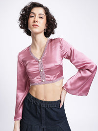 DressBerry Bell Euphoria Satin-Finish Fitted Crop Top