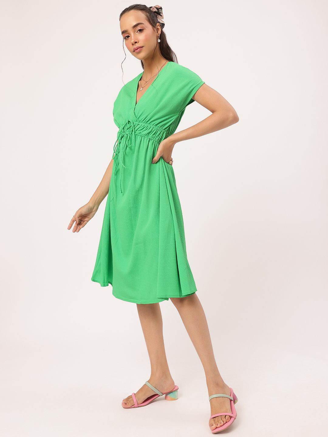 DressBerry Soft Elegance Seersucker Cinched Waist A-Line Dress