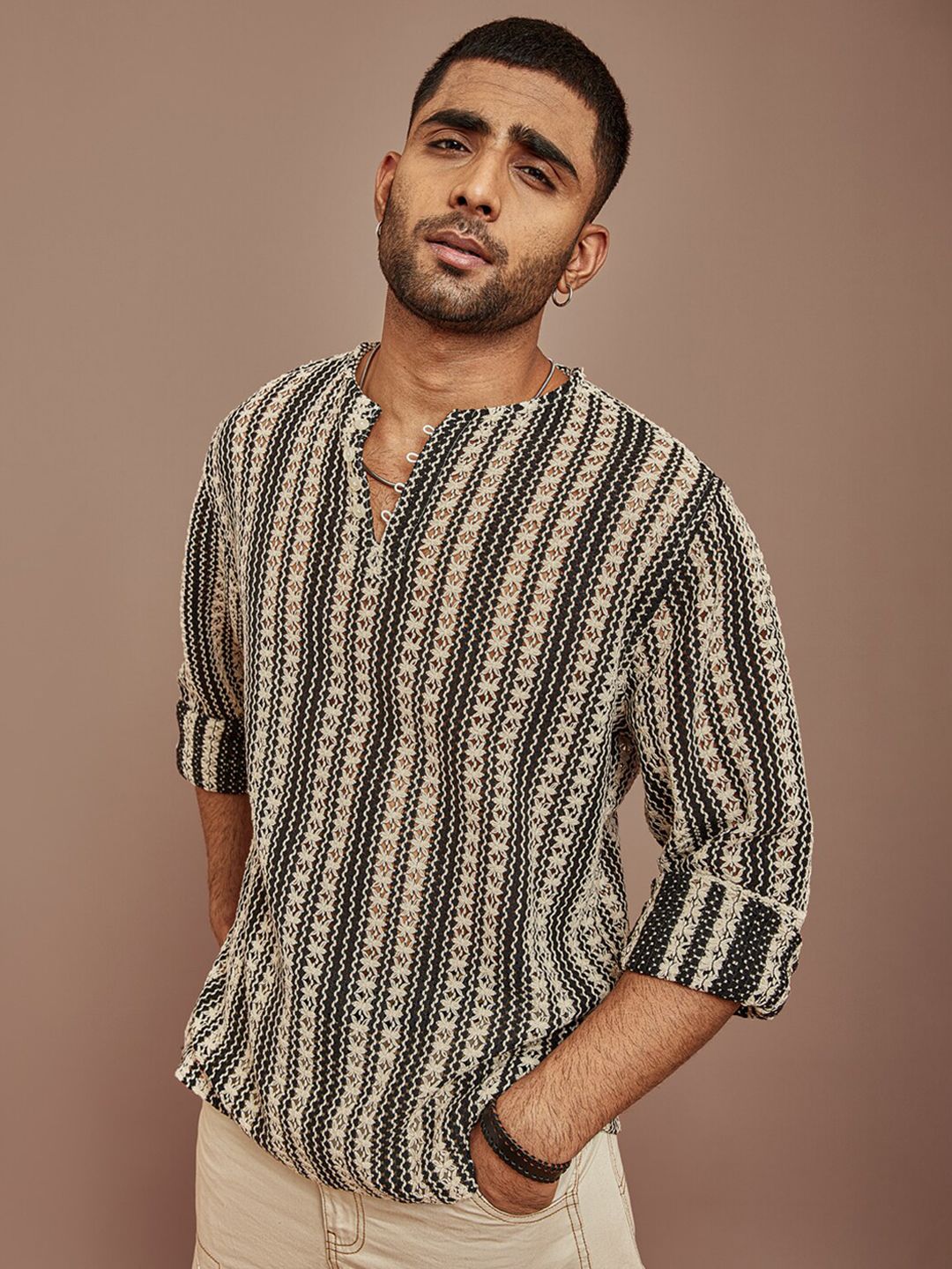 Powerlook Striped Kurta Style Full Sleeves Shirt