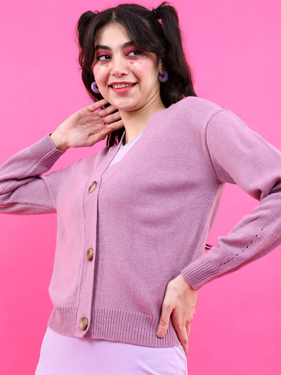 Tokyo Talkies Women Mauve Cardigan Sweater