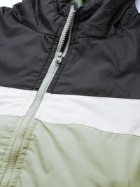 DressBerry Women Green & Black Colourblocked Hooded Bomber Jacket