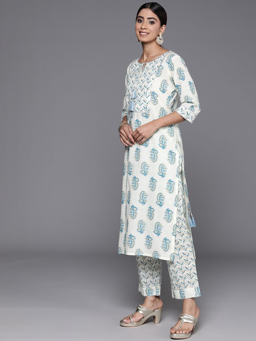 Libas Ethnic Motifs Printed Gotta Patti Pure Cotton Kurta with Trousers & Dupatta