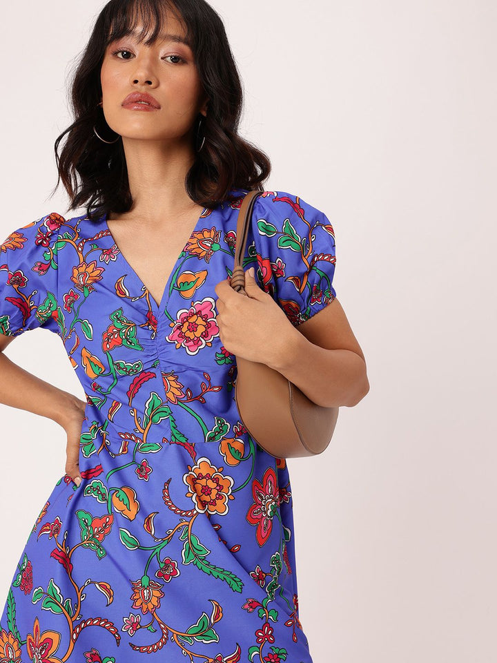 DressBerry Chic Bloom Printed Gathered A-Line Dress