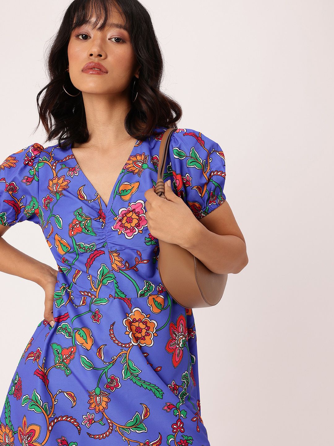 DressBerry Chic Bloom Printed Gathered A-Line Dress