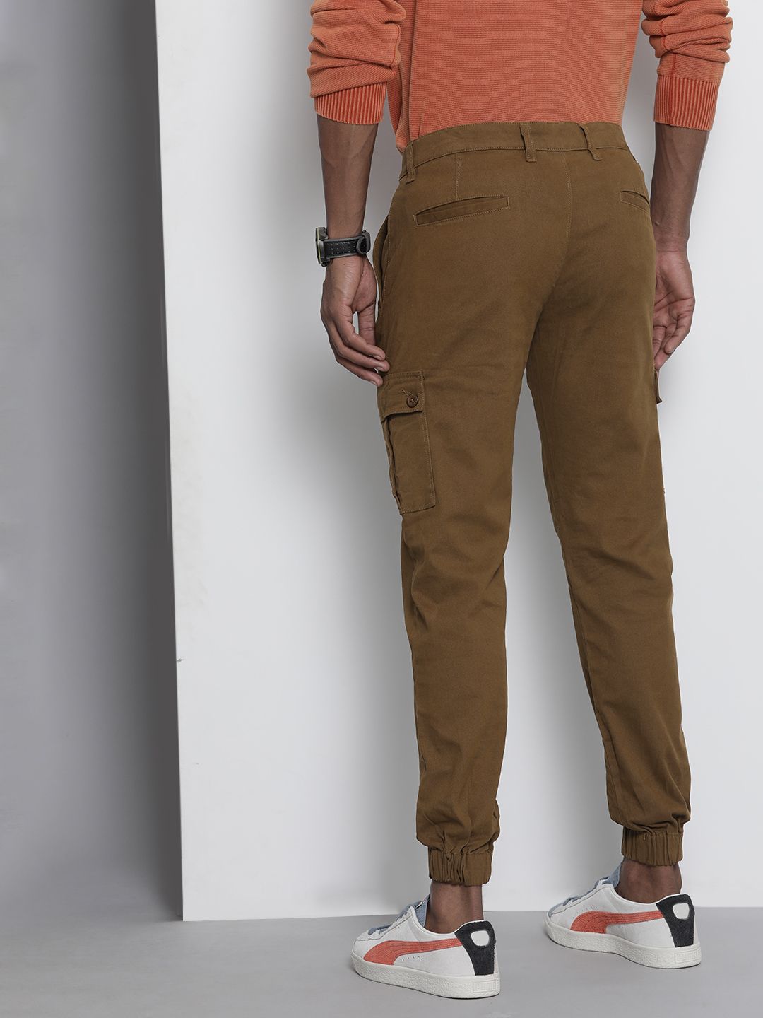 The Indian Garage Co Men Tan Slim Fit Joggers Trousers