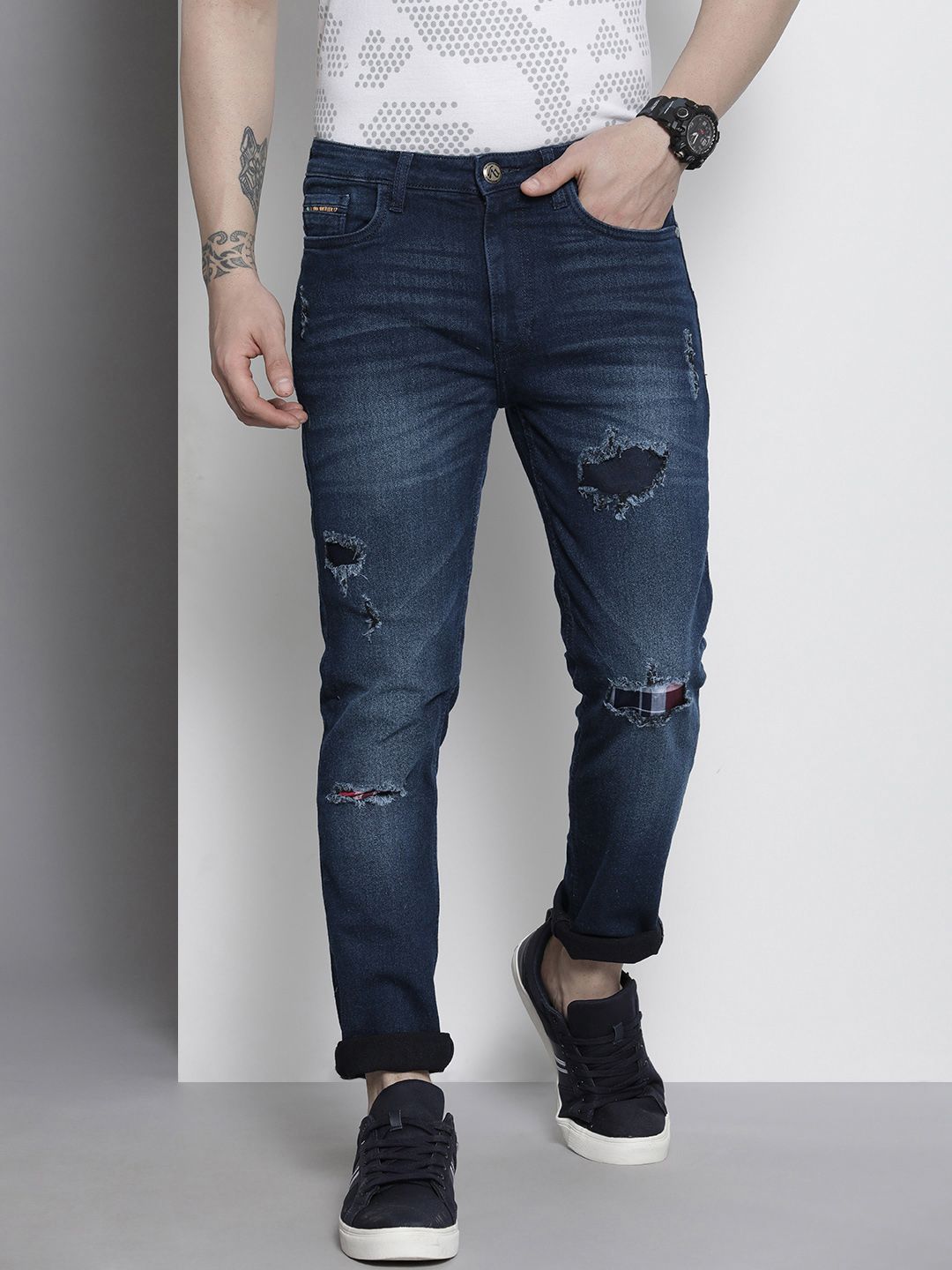 The Indian Garage Co Men Slim Fit Slash Knee Stretchable Jeans