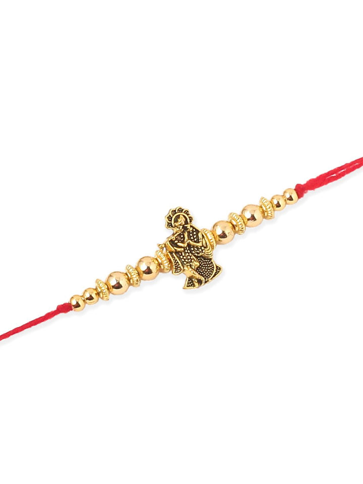 Set Uniseks NVR 3 Rakhi Benang Ganesh Ji Berton Emas dengan Roli Chawal Chandan Mishri