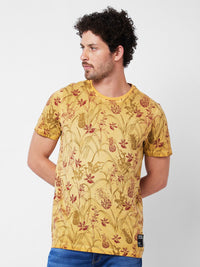 SPYKAR Floral Printed Pockets Round Neck Pure Cotton Slim Fit T-shirt