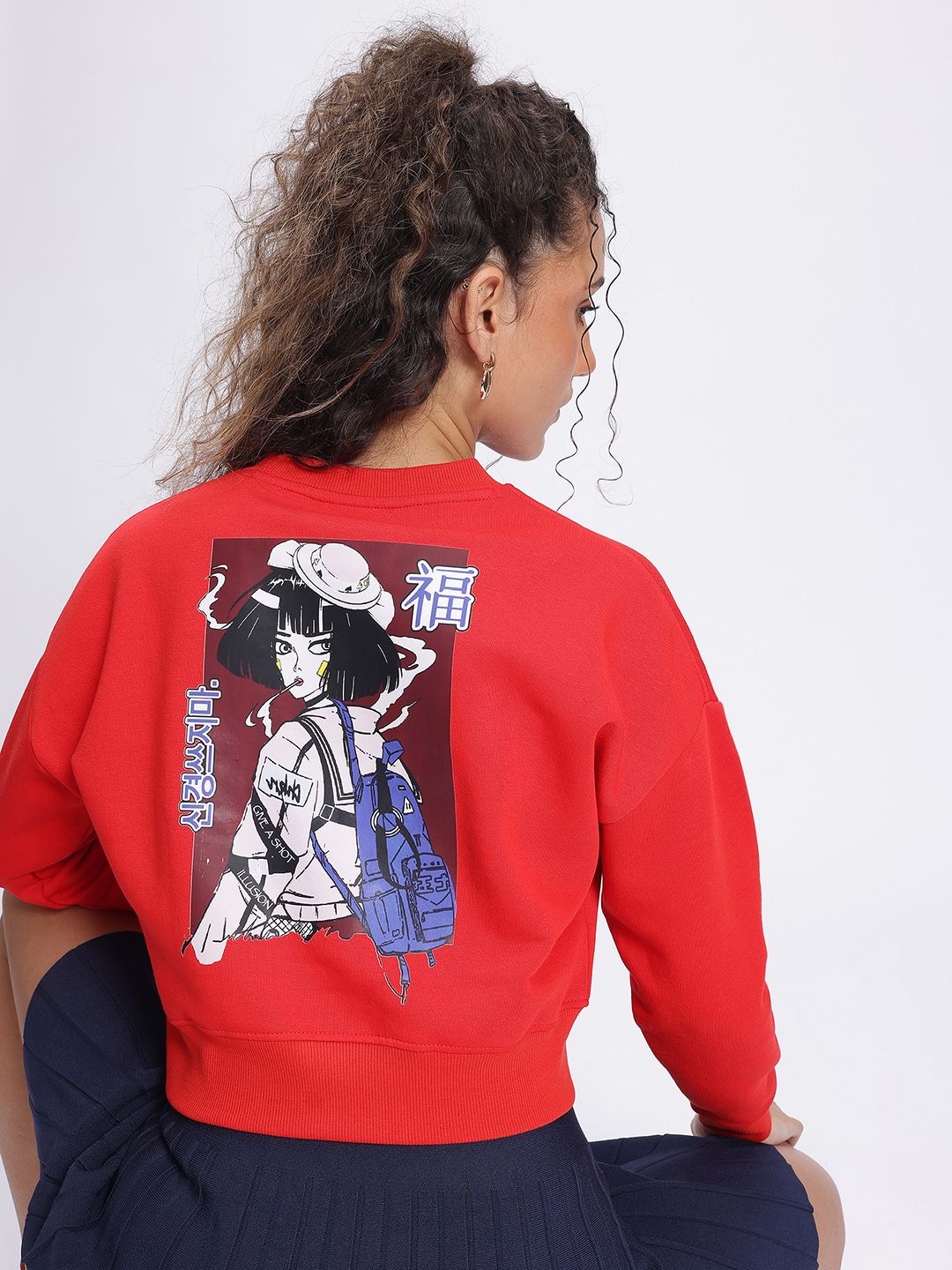 DressBerry Graphic Print Drop-Shoulder Crop Sweatshirt