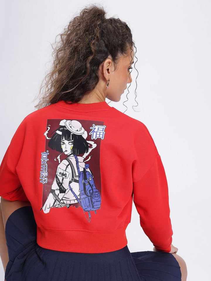 DressBerry Graphic Print Drop-Shoulder Crop Sweatshirt